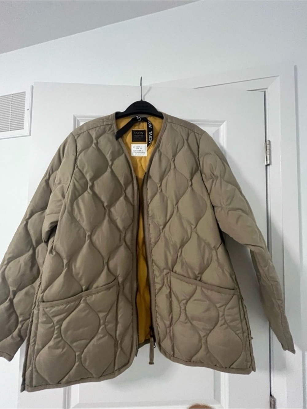 TAION V-Neck Quilted Down Jacket – Size L – Khaki